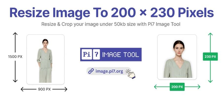 Resize Image to 200 x 230 pixels under 50kb size with the Pi7 Image Tool