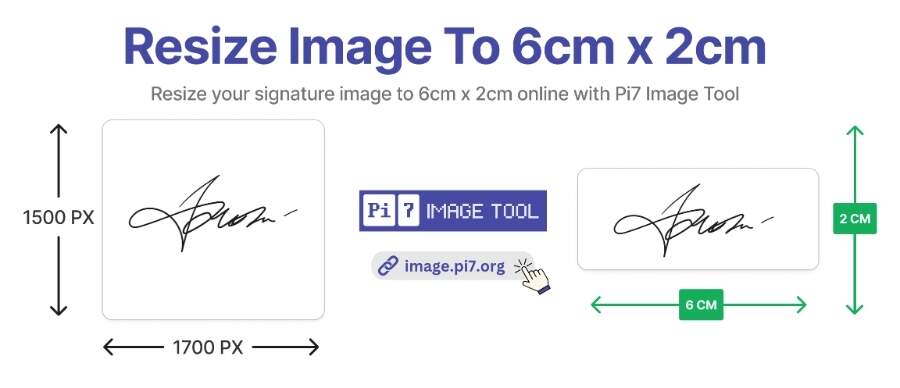 Resize your signature image to 6cm x 2cm online with Pi7 Image Tool