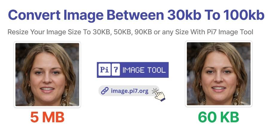 Resize an image between 30kb to 100kb with the Pi7 Image Tool