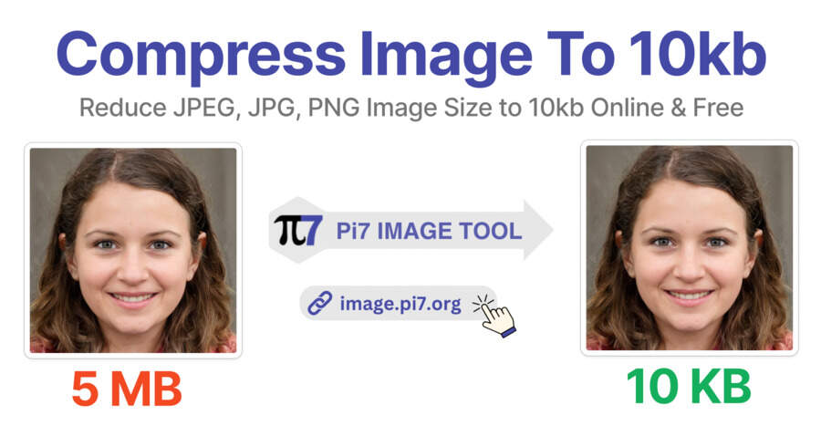 Compress image to 10kb with Pi7 Image Compressor Tool.