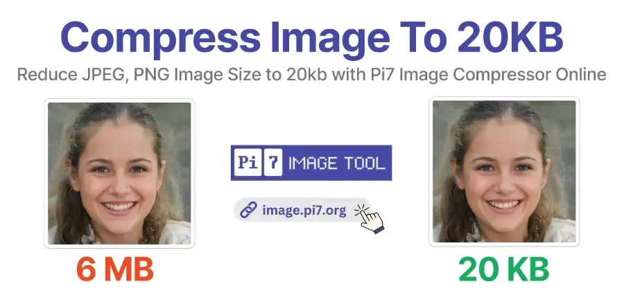 Compress your image to 20kb for free with the Pi7 Image Compressor tool