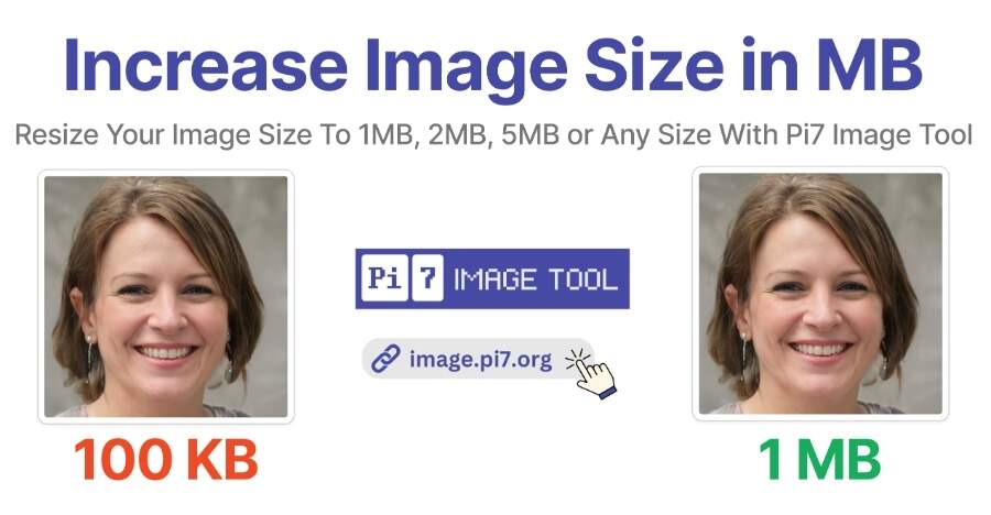 Increase image size to 1mb, 2mb, 5mb, 10mb, or any size with the Pi7 Image Tool.