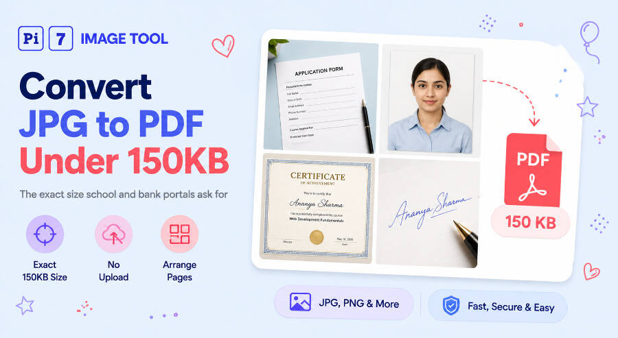Convert JPG to PDF under 150kb with Pi7 Image Tool