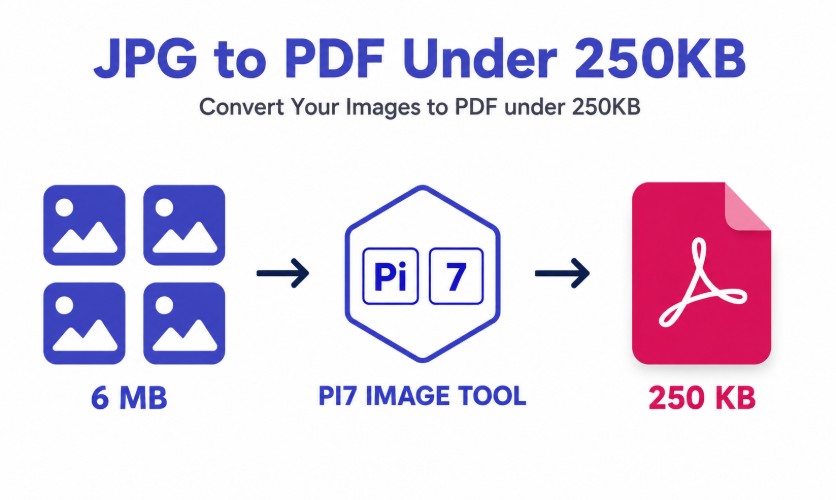Convert JPG images to PDF under 250kb size with Pi7 Image Tool