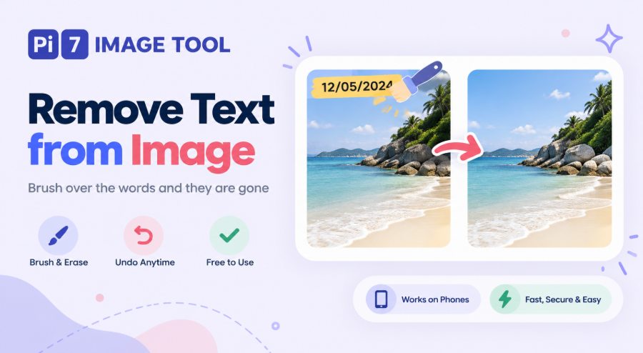 Removing text from a photo with the Pi7 text remover