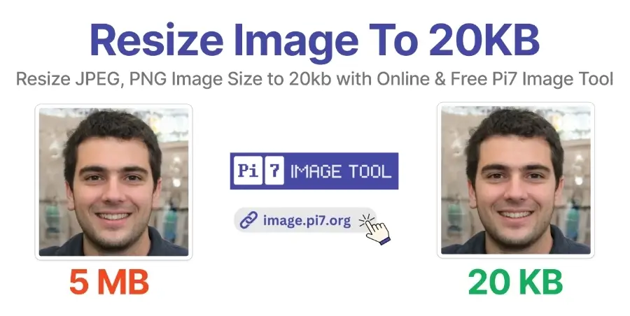 Resize image size to 20kb with Pi7 Image Resizer Tool in couple of seconds.