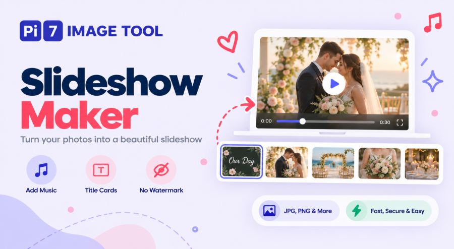 Making a photo slideshow with music, title cards and captions in the Pi7 slideshow maker