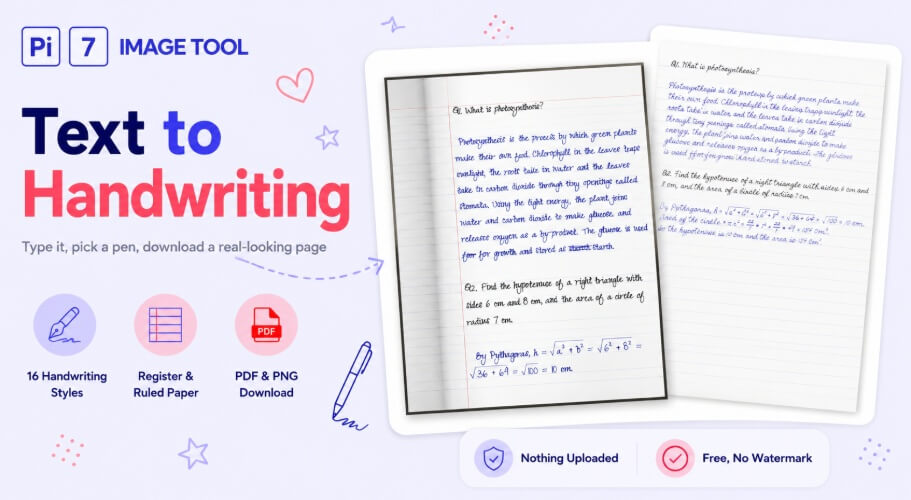 Typed text turned into handwritten pages on register paper with Pi7 Text to Handwriting