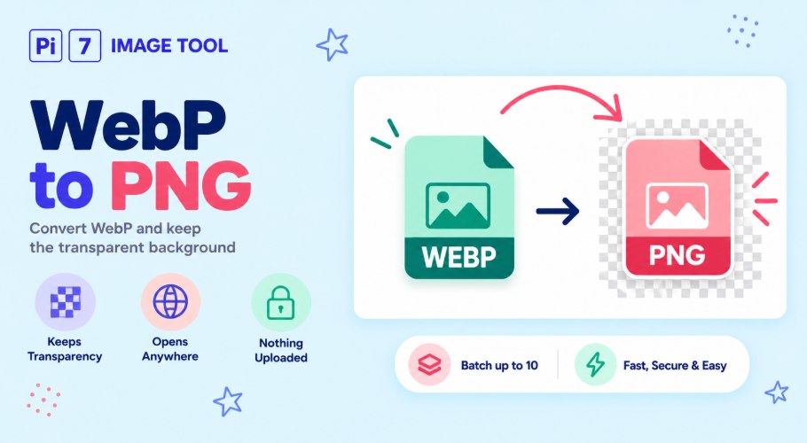 Convert a WebP image to a PNG with a transparent background using Pi7 Image Tool